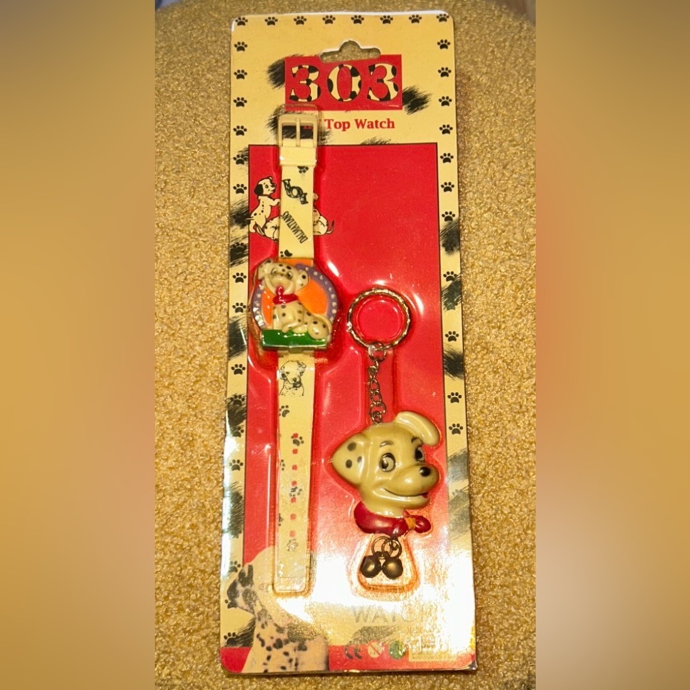 Vintage 1990s Disney 101 Dalmatians collectible digital watch and keychain set